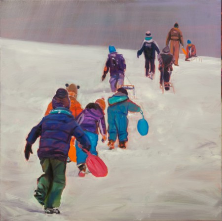 Szánkózó gyerekek 100x100 cm olaj vászon